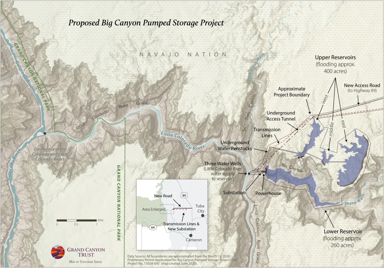 Map of the proposed Big Canyon hydroelectric dam project.